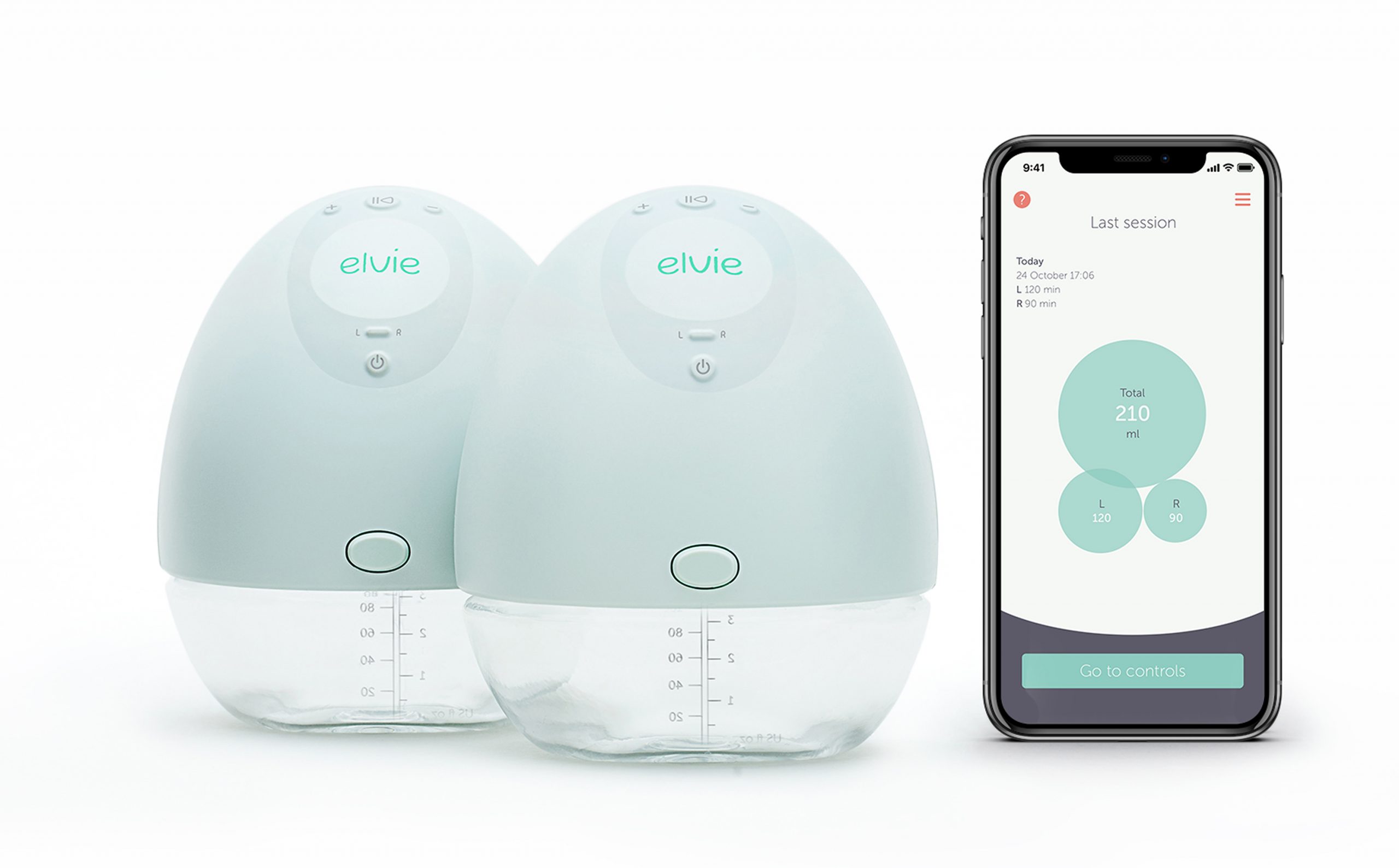 image of the Elvie breast pump and showing the Elvie app on a mobile phone so you can choose the perfect Elvie breast pump for you