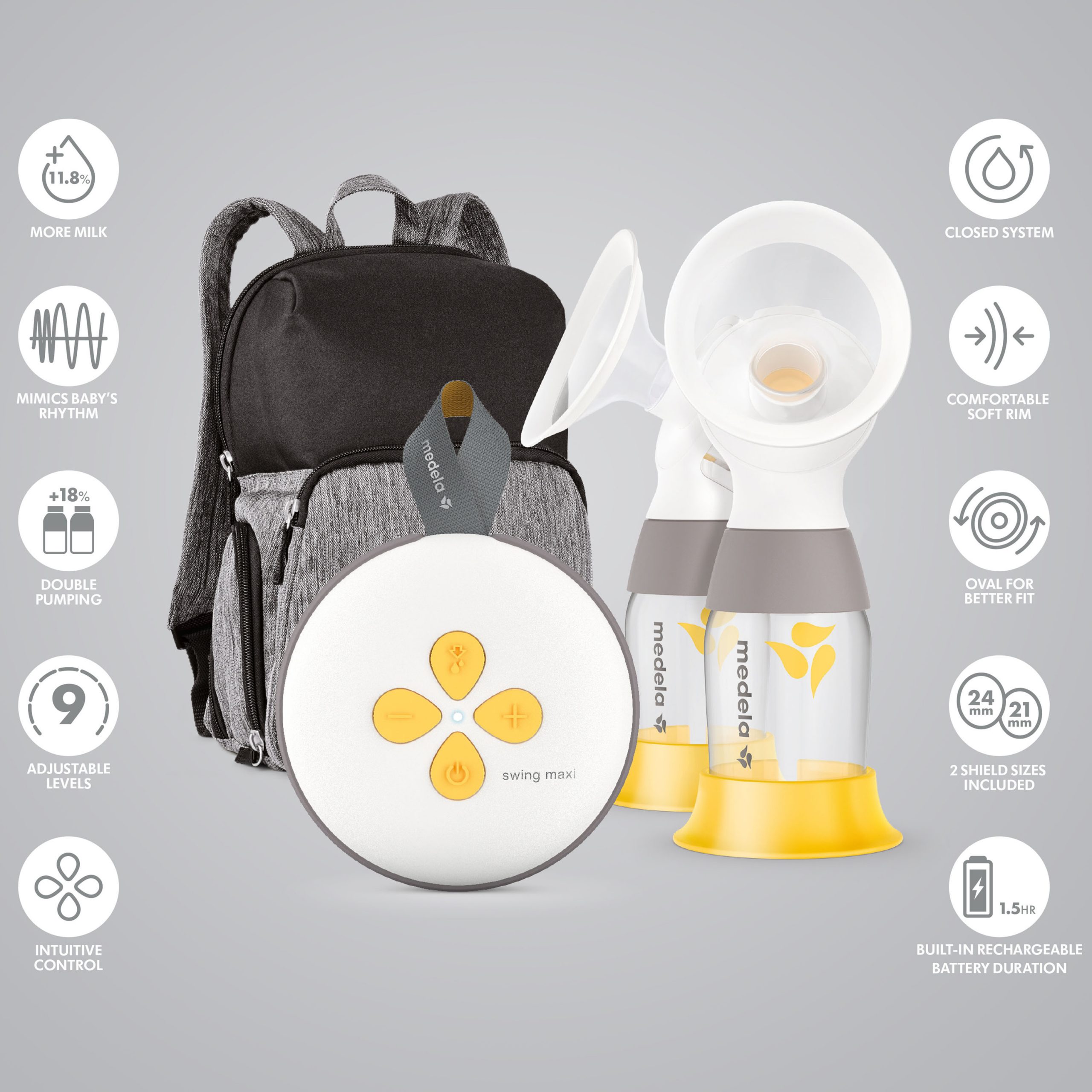 Medela Breast Pump, Swing Maxi Double Electric, Portable Breast Pump, USB-C Rechargeable, Bluetooth