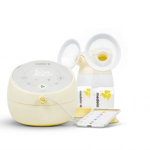 Medela Sonata Breast Pump with bottles and mobile phone